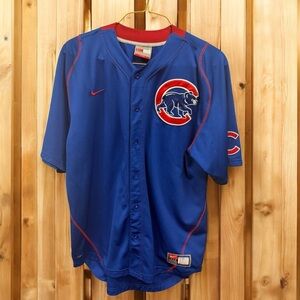 Nike Fit Dry Royal Blue & Red Cubs Sports Jersey Button Down Men’s Size Large